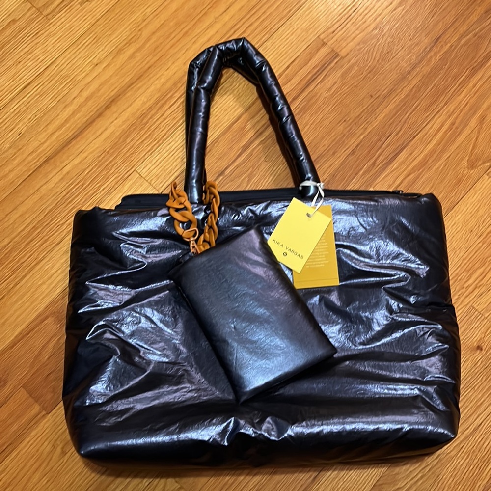 Kika Vargas large navy blue metallic tote. New with tags.